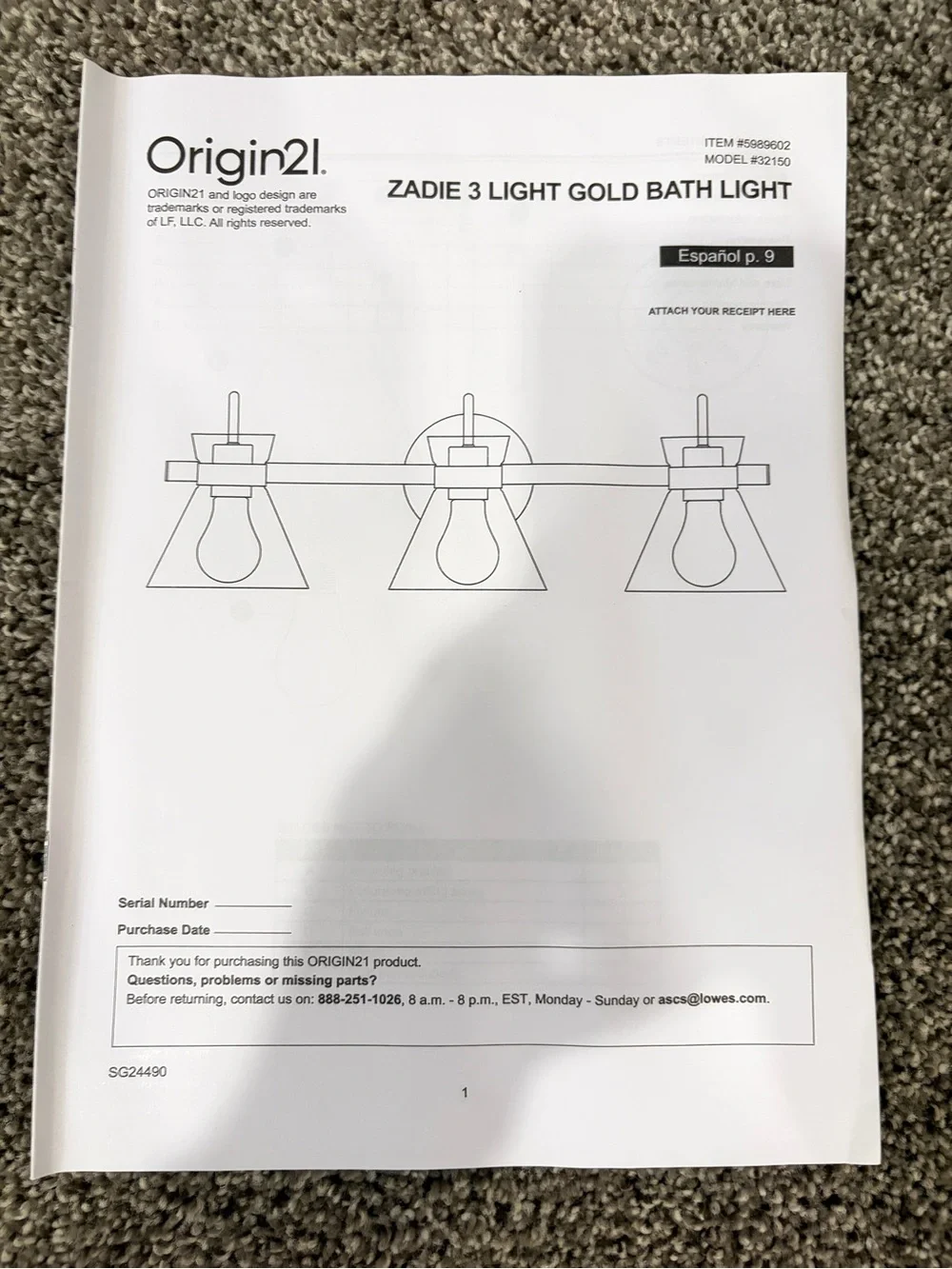 Origin 21 Zadie 24-in 3-Light Brushed Champagne Vanity Light